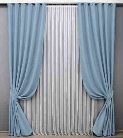 Комплект готовых штор VR-Textil Блэкаут Midnight № 1676ш Голубой 100х290 см 2 шт (31-734) Киев