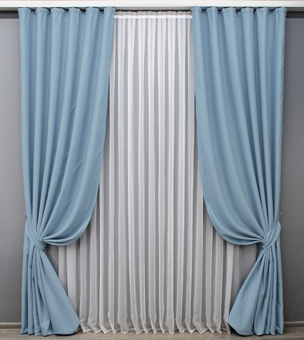 Комплект готовых штор VR-Textil Блэкаут Midnight № 1676ш Голубой 100х290 см 2 шт (31-734) Киев - изображение 2