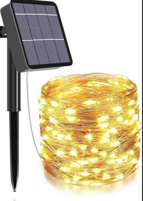 Гірлянда водонепроникна світлодіодна дротик SunStarlight 100 LED 10 м на сонячній панелі Луцьк - фото 1