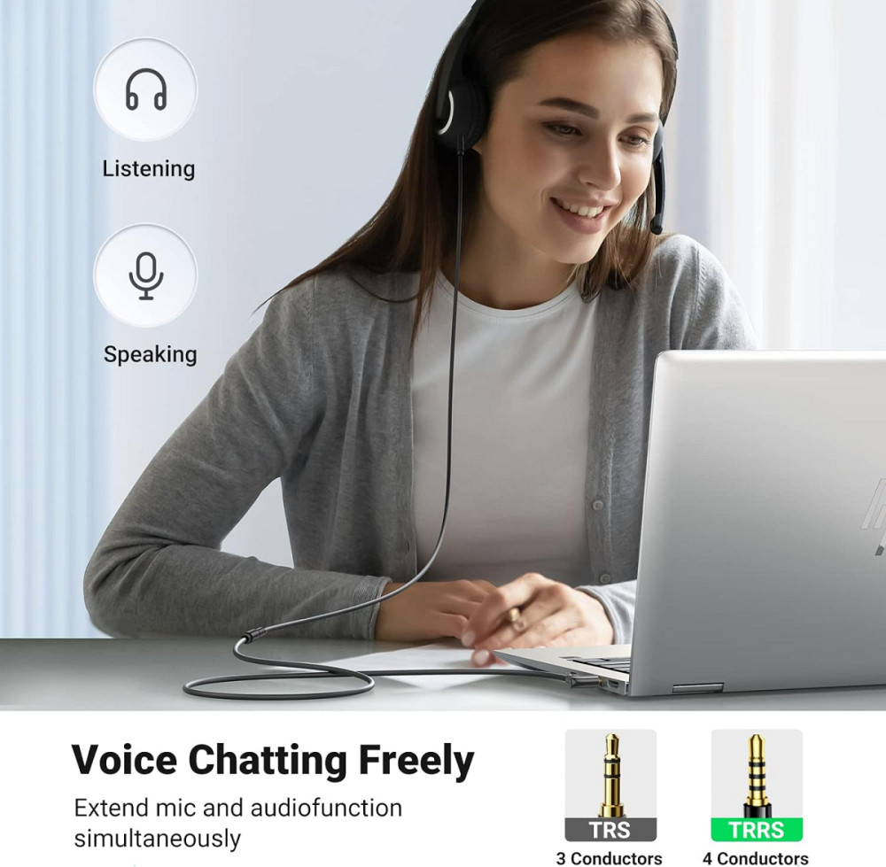 Аудіо кабель AUX 3.5mm jack UGreen з кутовим L-подібним штекером AV188 50212 (Чорний, 5м) Николаев - изображение 3