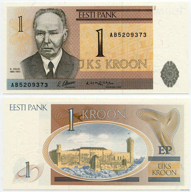 Естонія 1 Kroon 1992р. UNC Полтава - фото 1