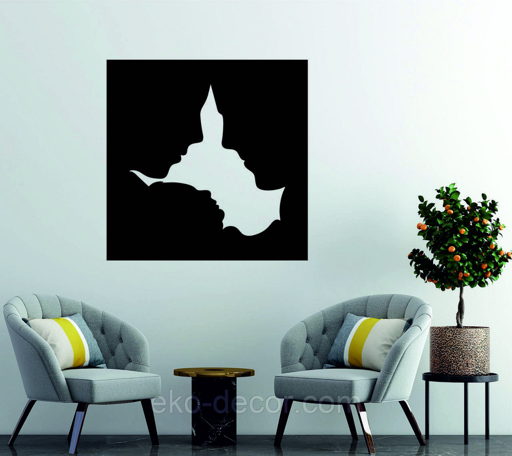 Декоративне настінне 3D Панно «Силует пари», Декор на стіну з об'ємом 70*70 см, Чорний Київ - фото 1