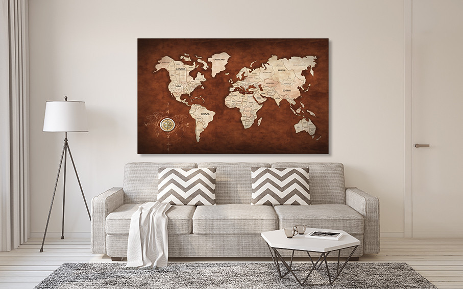 Картина полотно у вітальню / спальню   Мапа Світу    MLP_262 ( 60х30см ) 80x120 см Київ - фото 2
