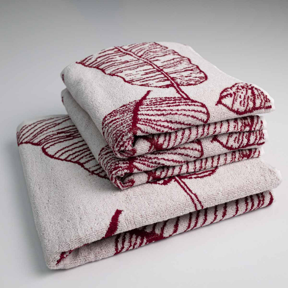 Набор махровых полотенец с рисунком перо 3шт GM Textile 50х90см, 50х90см, 70х140см 400г/м2 (Красный) Сумы - изображение 1