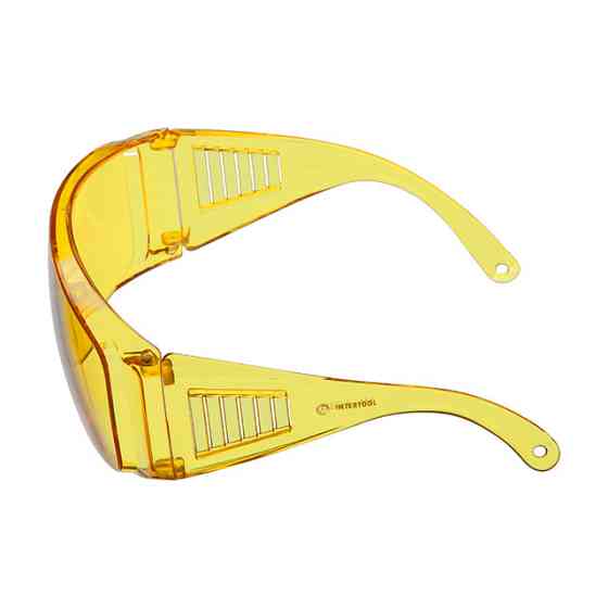 Окуляри захисні, жовті, лінзи полікарбонат, заушники полікарбонат, захист від удару, оптичний клас 1 INTERTOOL SP-0082 Київ