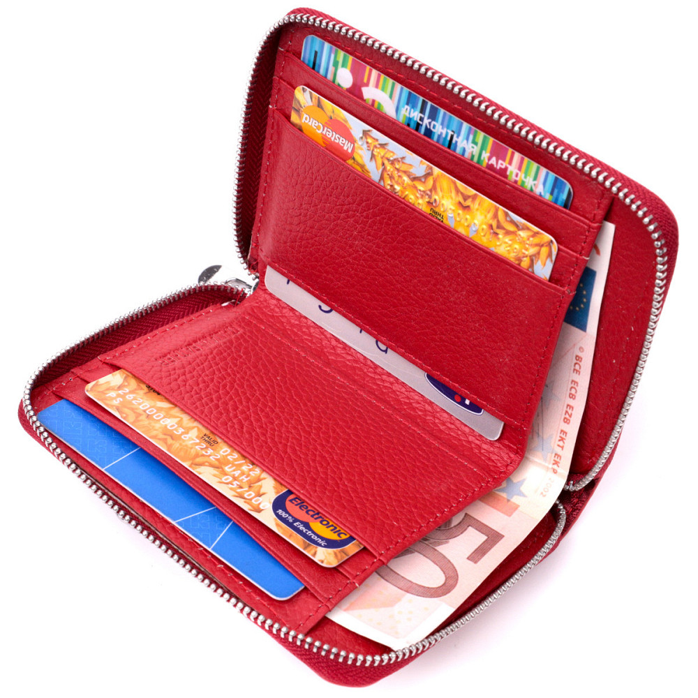 Стильный кожаный кошелек для женщин на молнии с тисненым логотипом производителя ST Leather 19490 Красный Киев - изображение 6