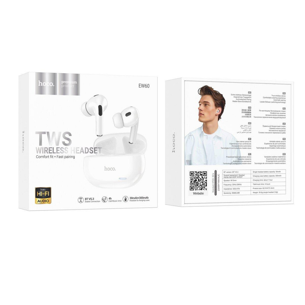 Наушники беспроводные HOCO EW60 Norman true wireless BT headset White 6942007613262 Одесса - изображение 5