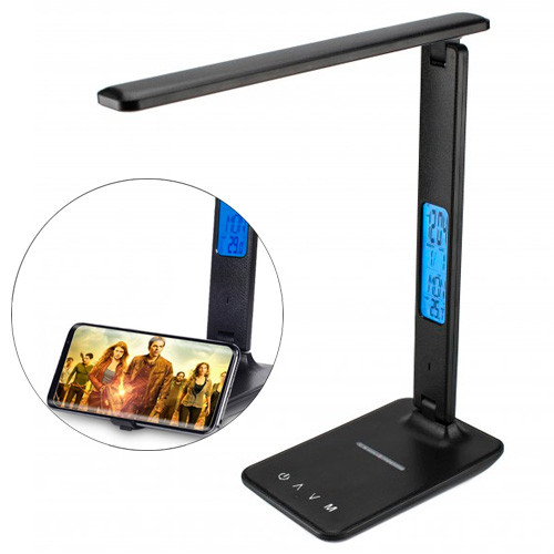 Лампа настільна LED з бездротовою зарядкою 10Вт і РК, TX26C0, чорна Вінниця - фото 1