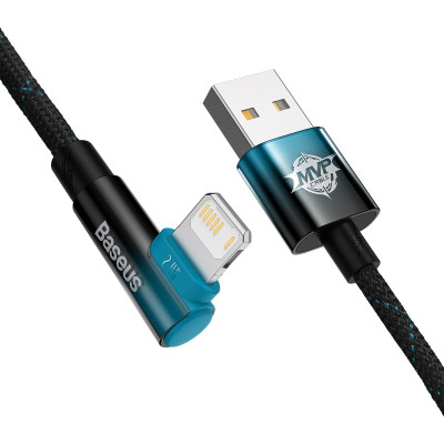 Дата кабель USB 2.0 AM to Lightning 1.0m 2.4A 90° corner black/blue Baseus (CAVP000021) Вінниця - фото 3