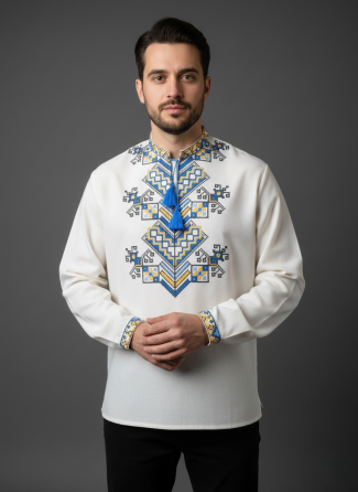 Лляна чоловіча вишиванка орнаментом Дерево життя Київ