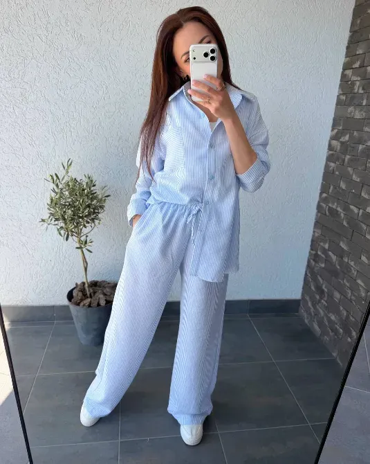 Жіночий лляний костюм oversize — блакитний, бежевий, рожевий Одеса - фото 5