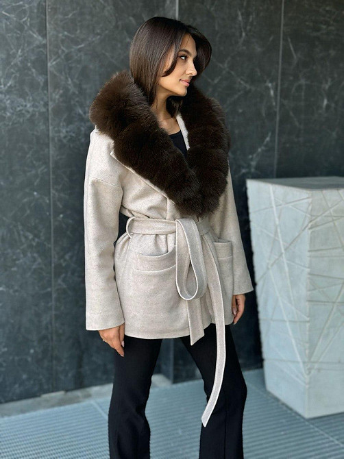 Женское пальто с меховым воротником Бежевый, 56 Харьков - изображение 7