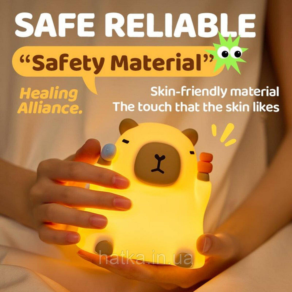 Нічник дитячий силіконовий сенсорний Сидяча капібара VALESO A042 для спальні акумуляторний бежевий Київ - фото 7