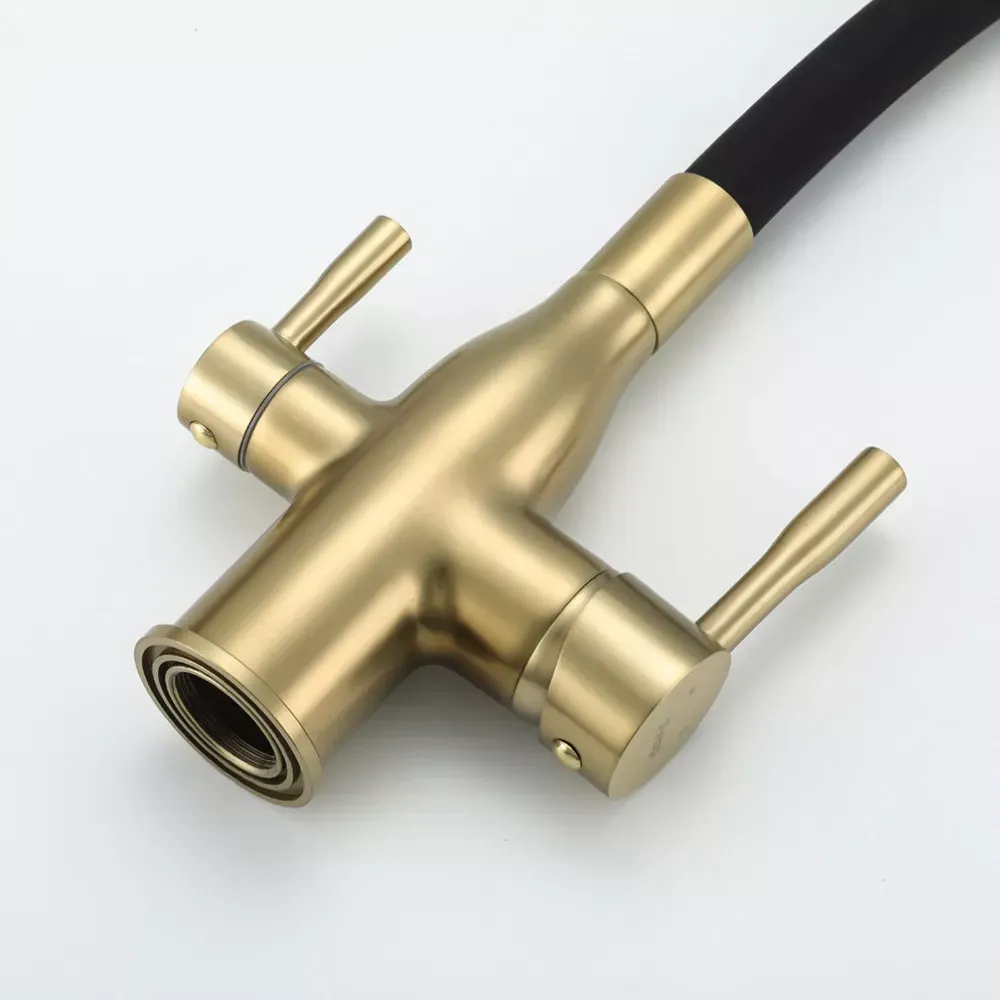 Смеситель для кухни под фильтр Frap F4396-3 с гибким изливом, золото/черный Киев - изображение 5