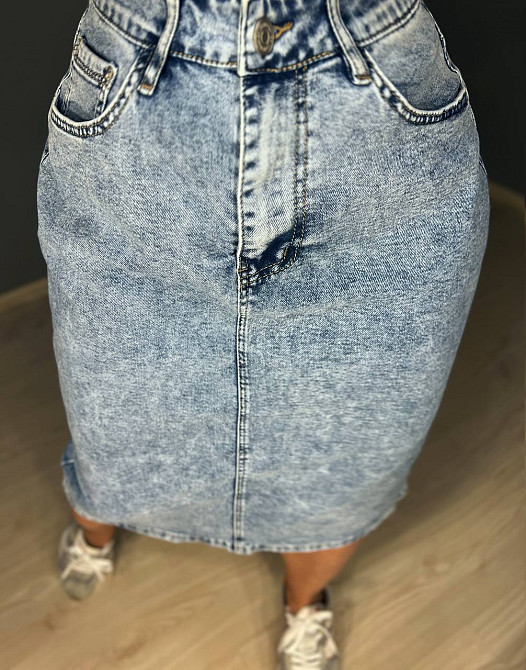 Спідниця джинсова жіноча Vanver 8118 з розрізом ззаду великі розміри блакитна, блакитний, 4О, 40, 112 см, 140 см Київ - фото 6