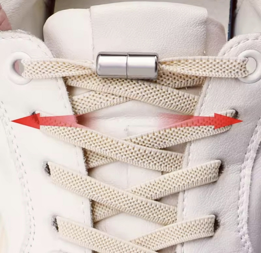 Шнурки эластичные без завязок с металлическими застежками Бежевый Смела - изображение 4