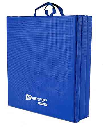 Гімнастичний жорсткий мат Hop-Sport 5 см складаний для тренувань занять спортом вдома і в залі синій Київ