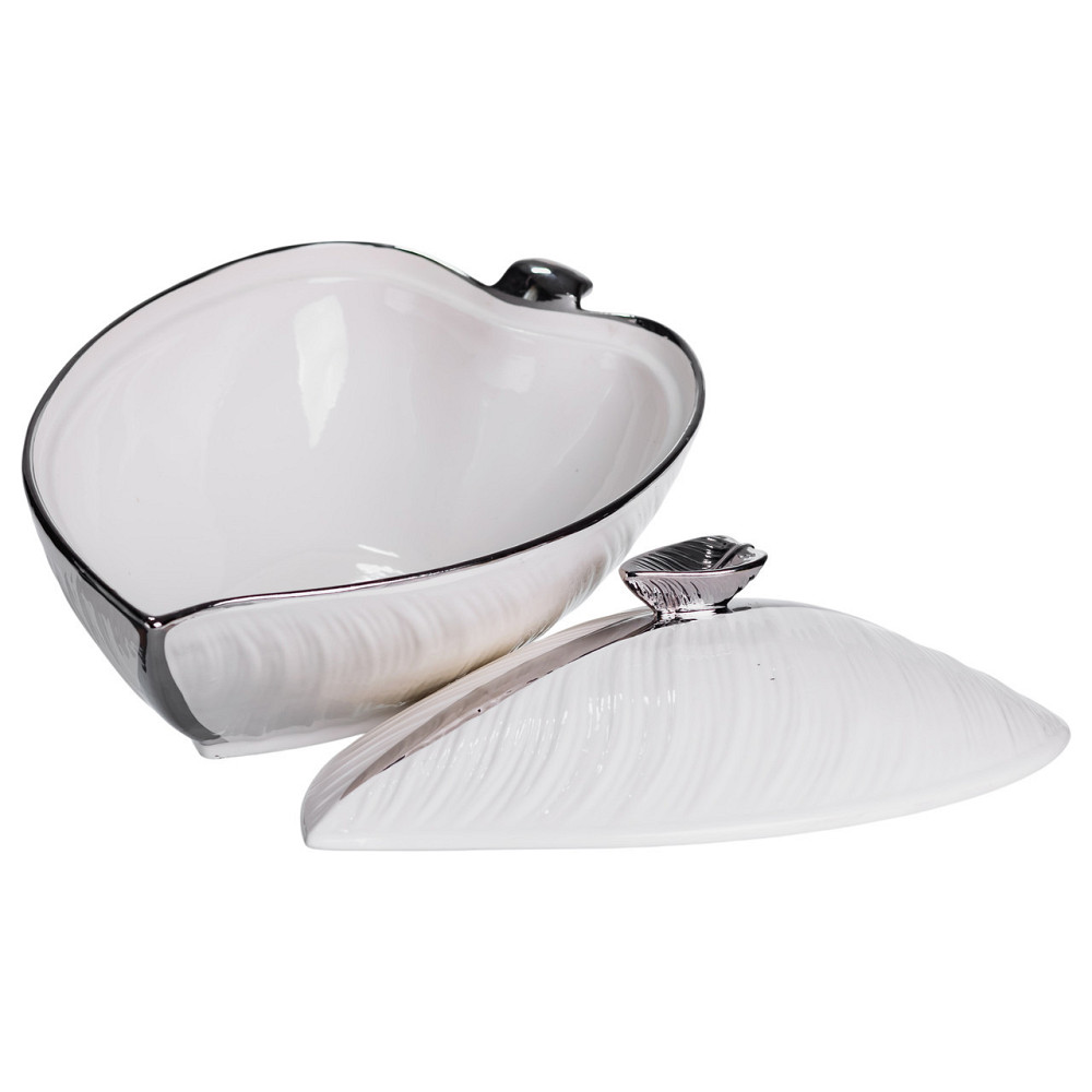 Супниця 800 (мл) порцелянова 32×21×16 (см) з кришкою Білий з сріблом XL-4054AS Київ - фото 2