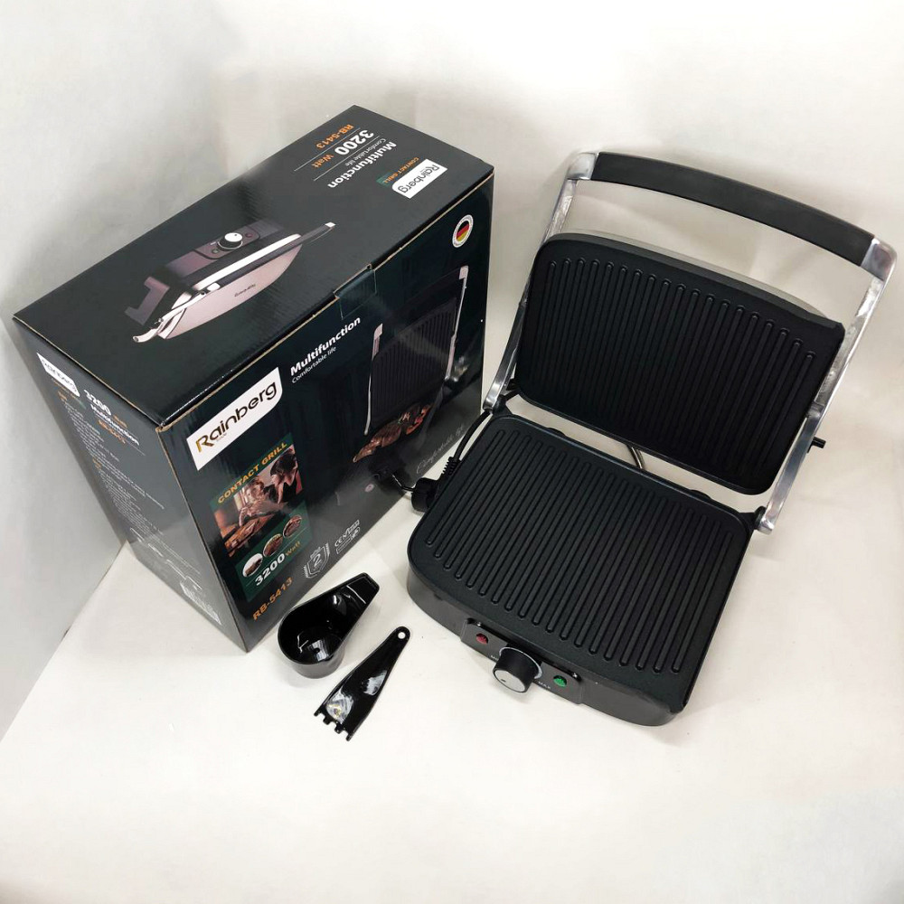 Гриль для приготовления мяса Rainberg RB-5413 3200Вт, Двухсторонний контактный гриль для дома LR-28 Львов - изображение 19