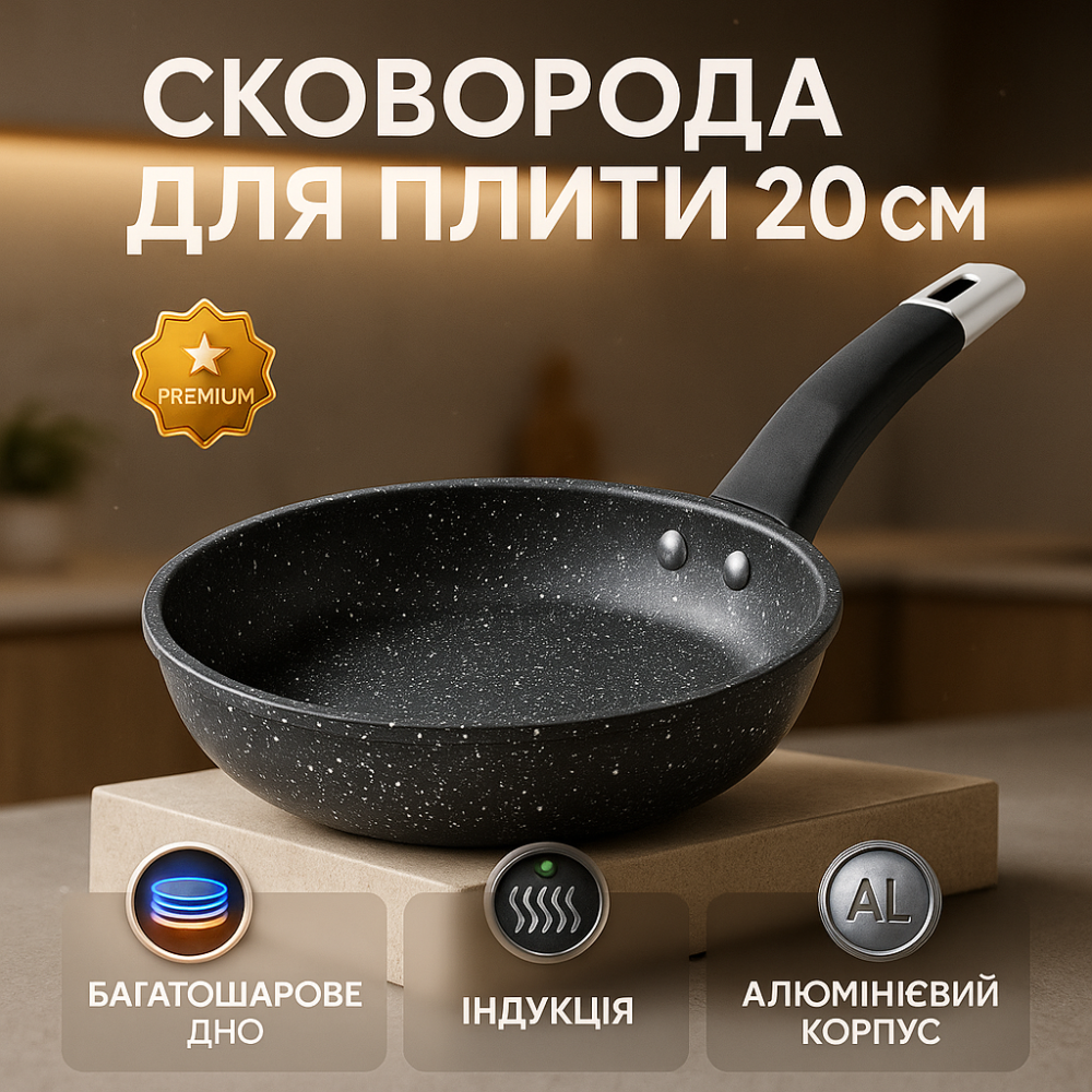 Глибока сковорода для індукційної плити, Сковорода антипригарна індукційна кухонна для кухні CB-51 Львів - фото 10