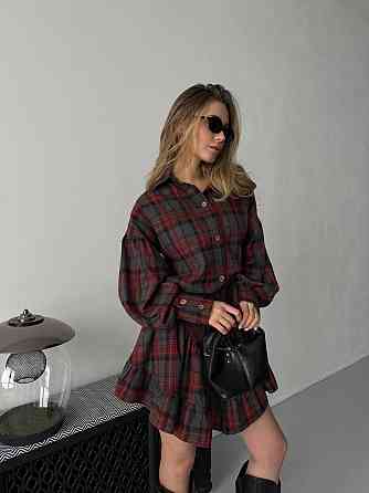 Жіночий стильний костюм-двійка: сорочка та спідниця в карту тіар Графіт, 46/48 Одеса