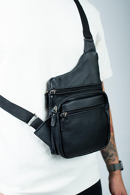 Сумка-слінг із натуральної шкіри, сумка через плече чоловіча SL017 (Чорна) Суми - фото 3