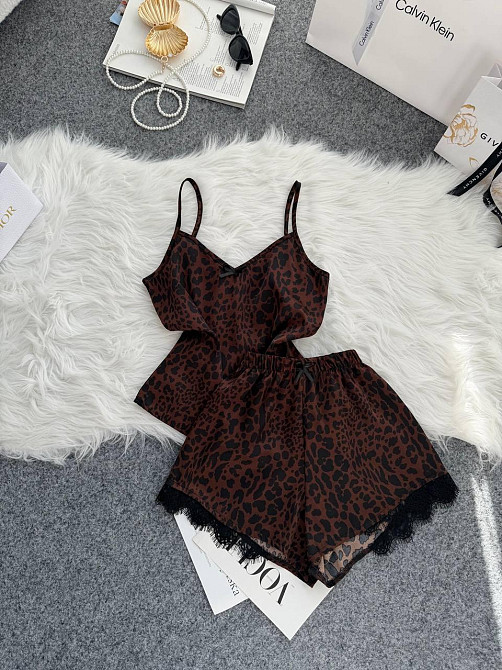 Женская базовая повседневная домашняя шелковая пижама с кружевом Шоколад, 42/44 Одесса - изображение 1