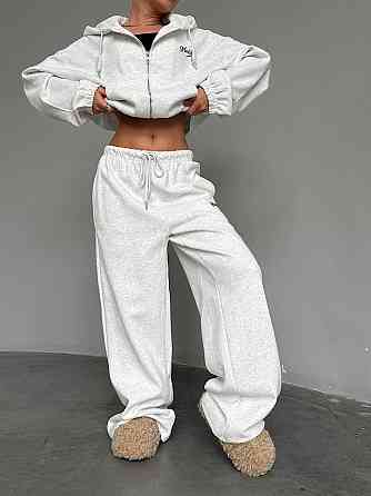 Жіночий теплий прогулянковий костюм-двійка: кофта та штани тринитка на флісі Сірий, 46/48 Одеса