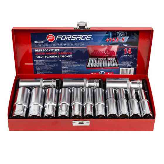 Набір головок глибоких 1/2" 6гр. 14пр. (11-17,19,21-24,27,30) Forsage F-4143-5 Одеса