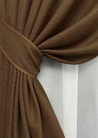 Комплект готовых штор VR-Textil Лен Мешковина № 1922ш Коричневый 150х270 см 2 шт (33-0988) Киев