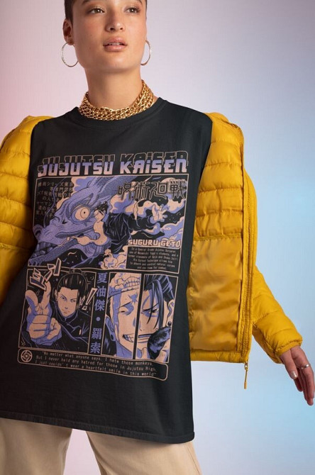 Футболка чоловіча з аніме принтом Магічна битва оверсайз (S/M/L) Чорний AnimeJ1182 Дніпро - фото 7