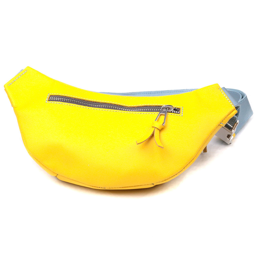 Патріотична шкіряна сумка-бананка комбі двох кольорів Серце GRANDE PELLE 16760 Жовто-блакитна Київ - фото 2
