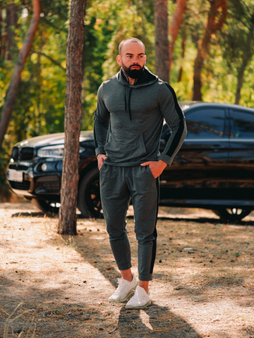 Костюм спортивний чоловічий лампаси весна Сіро-Чорний XL Харків - фото 6