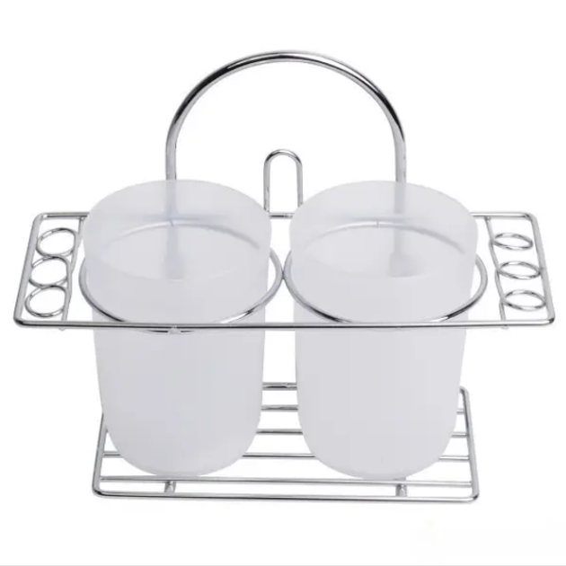 Склянка для зубних щіток подвійний 20*8,5*16см пластик на хром підставці Харків - фото 1