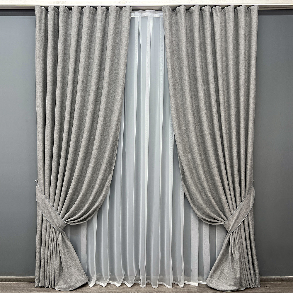 Комплект готовых штор VR-Textil Лен Grand Linen № 2041ш Светло-серый 200х300см 2 шт (32-387) Киев - изображение 2