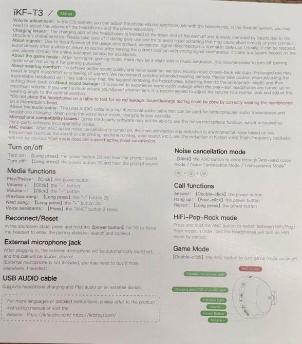 ANC Оригинальные hifi полноразмерные беспроводные наушники IKF-T3 шумодав. Киев - изображение 3