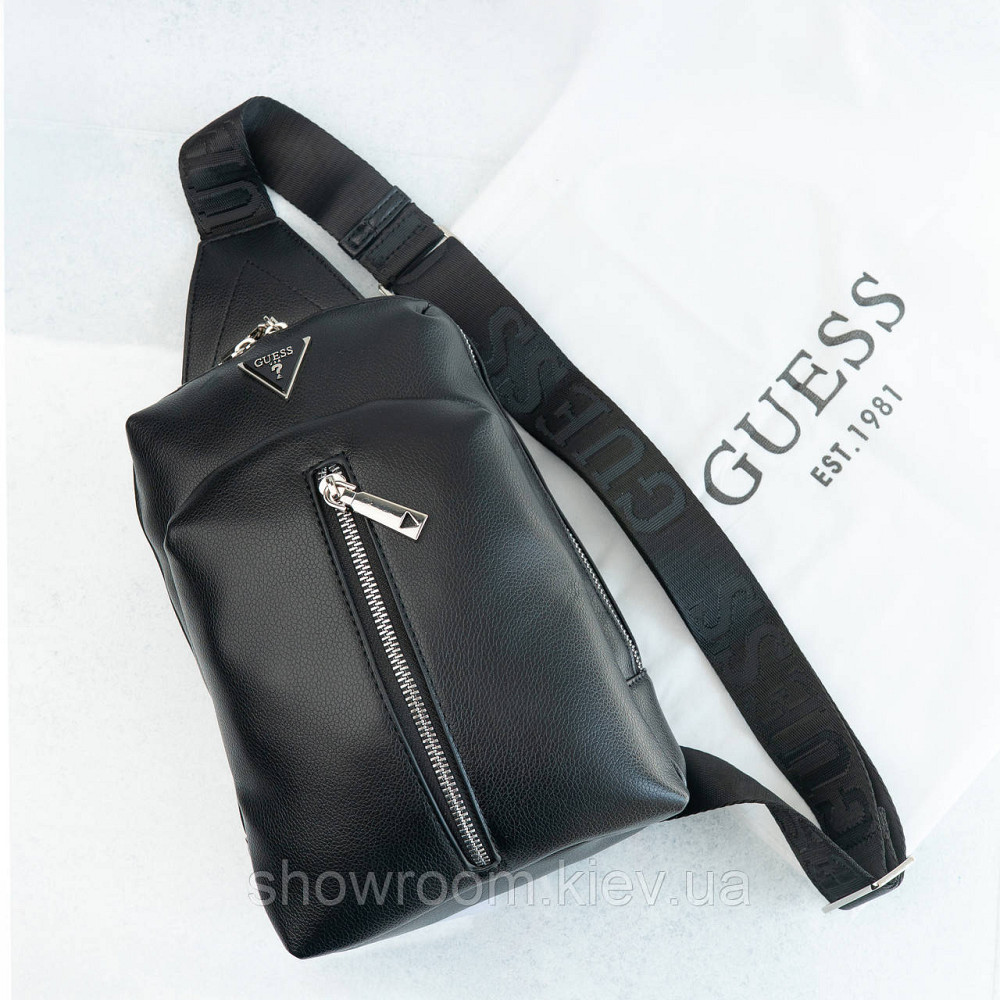 Мужская сумка бананка на пояс и на грудь (слинг) Guess (7517) черная Киев - изображение 3