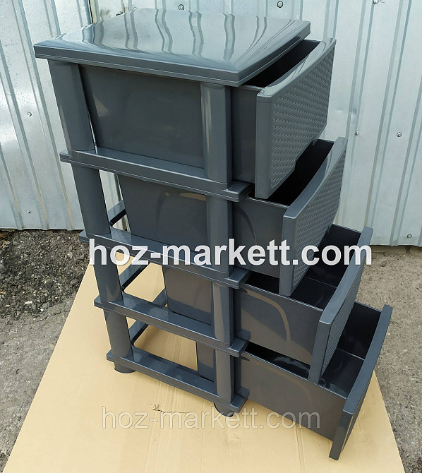 Комод пластиковий тумбочка на 4 ящики ротанг граніт антрацит тнмно - сірий Харків - фото 3