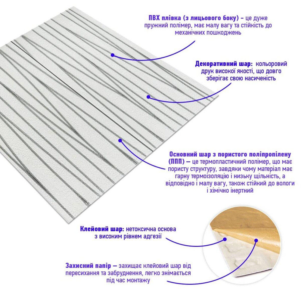 Самоклеящаяся 3D панель 700х700х5мм Серебряные ленты (441) SW-00001185 Киев - изображение 2