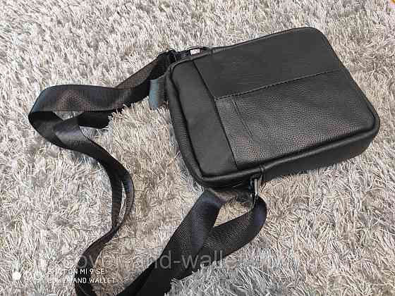 Компактная мужская сумка на плечо из натуральной кожи VIntage Черный Киев