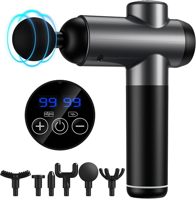 Перкуссионный ручной массажер Massage Gun BDBKMG, мышечный массажный пистолет, 99 режимов, 6 насадок, Черный Киев - изображение 1