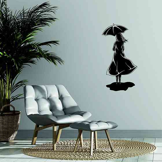 Декоративное настенное Панно «Девушка с зонтом», Декор на стену 110*57 см, Черный Киев