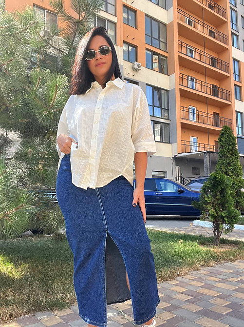 Сорочка жіноча Mix Ray 4016 оверсайз вільного крою лляна молочна, молочний, S Київ - фото 13