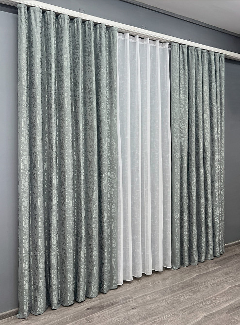 Комплект готовых штор VR-Textil Лен мрамор Pavliani ХО № 1264ш Серый 200х280 см 2 шт (32-318) Киев - изображение 4