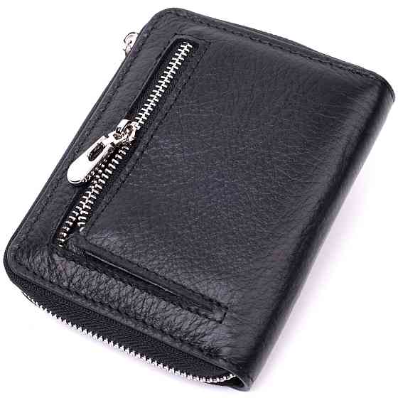 Женский кожаный кошелек на молнии с металлическим логотипом производителя ST Leather 19483 Черный Киев