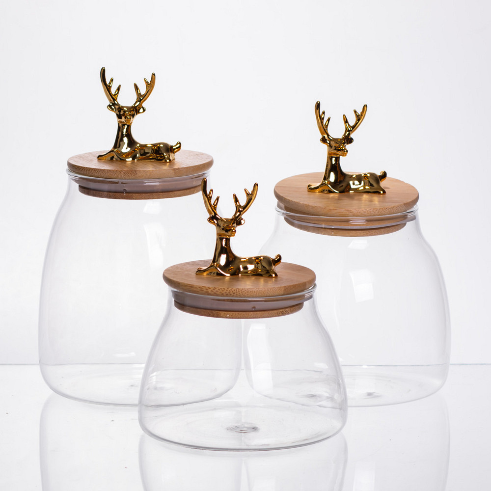 Yiwu Набір банок для зберігання 3 штуки з бамбуковими кришками 0.5/08/1 л 64486-55 Коломыя - изображение 1