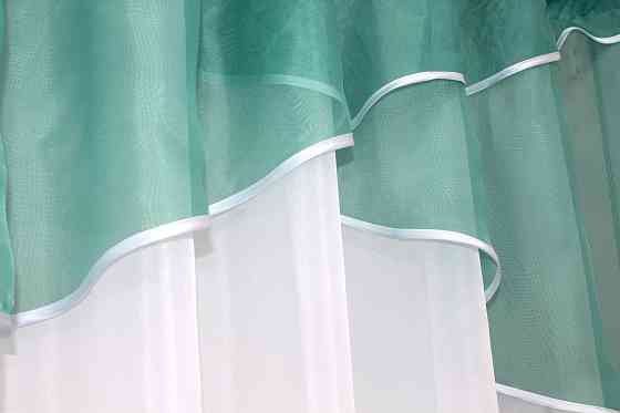 Кухонна тюль арка з ламбрекеном VR-Textil № 025к білий з бірюзовим 270х170 см (52-0234) Київ