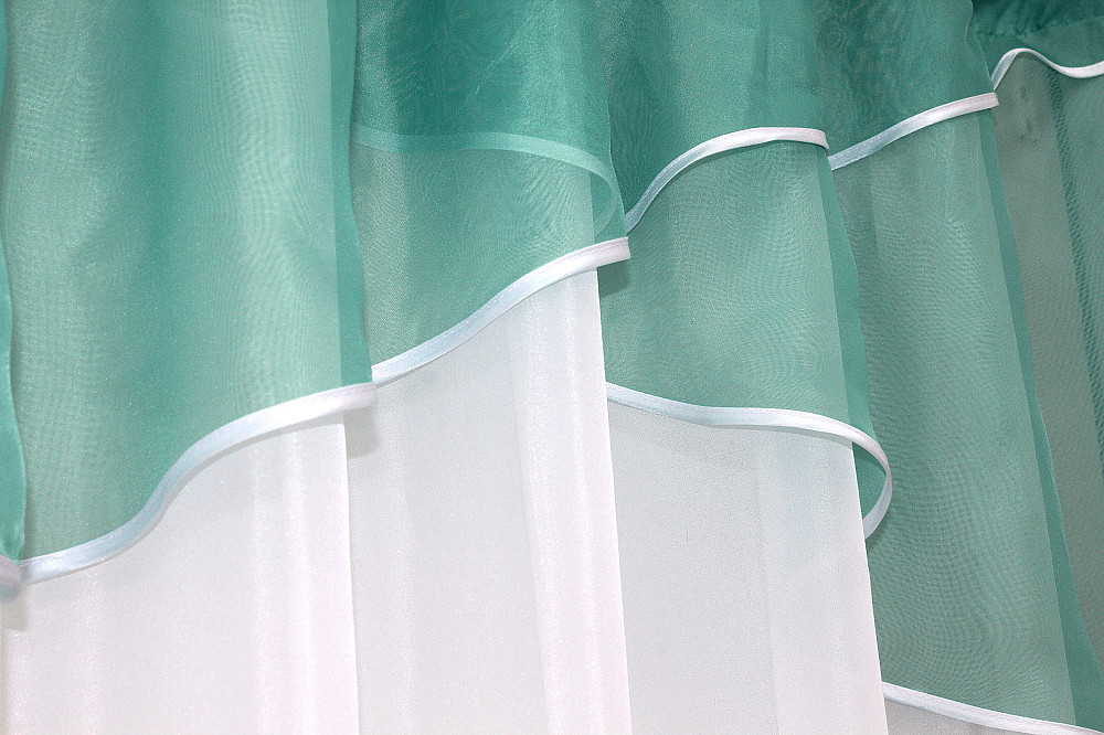 Кухонна тюль арка з ламбрекеном VR-Textil № 025к білий з бірюзовим 270х170 см (52-0234) Київ - фото 3