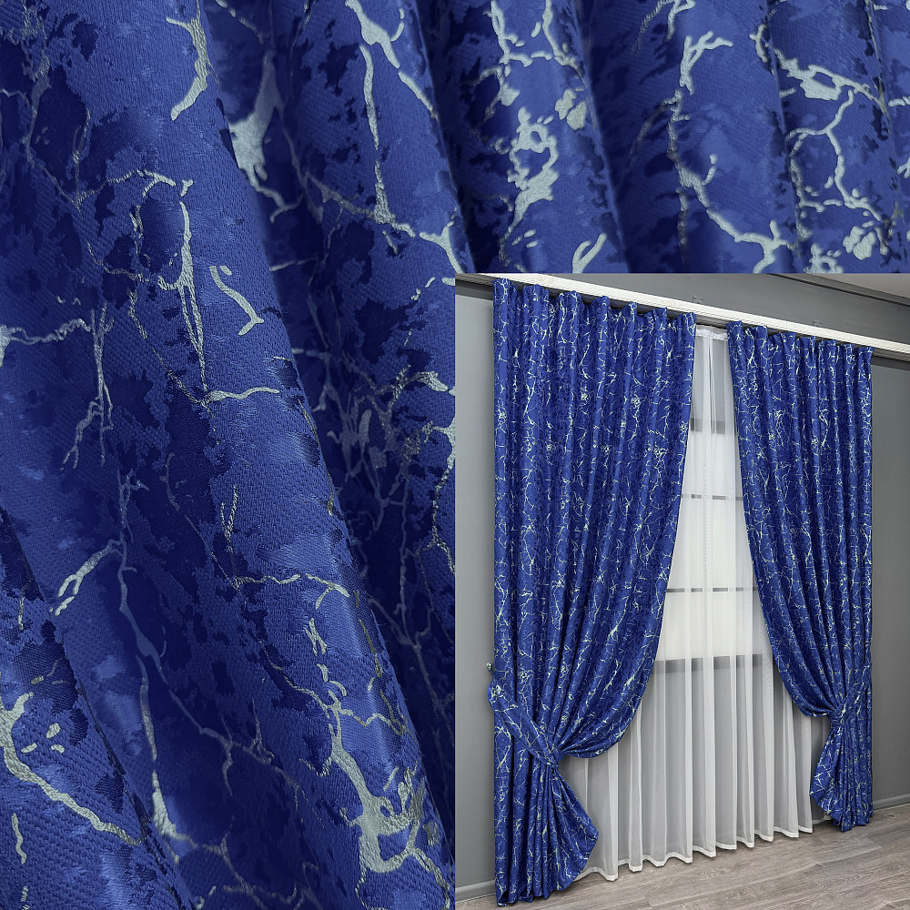 Комплект готових штор VR-Textil Льон мармур Royal Touch № 2003ш Синій 150х270 см 2 шт (33-0971) Київ - фото 1