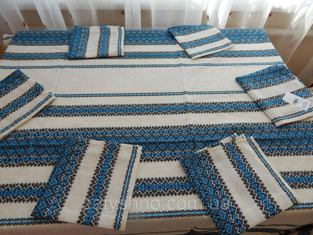 Вышитая синяя  скатерть и салфетки, машинная вышивка Киев - изображение 6